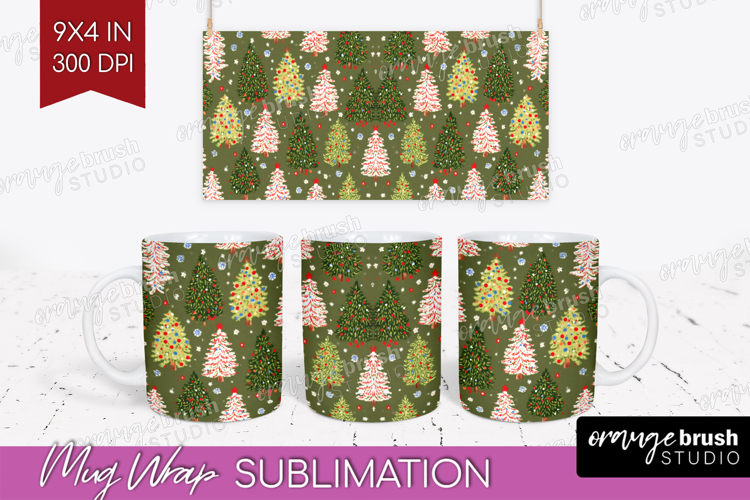 Retro Christmas Mug Wrap - Vintage Aesthetic Mug PNG