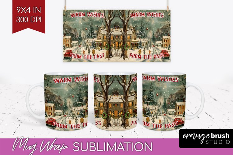 Retro Christmas Mug Wrap - Xmas Holiday 15Oz Mug Sublimation example image 1
