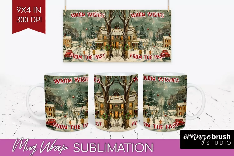 Retro Christmas Mug Wrap - Xmas Holiday 15Oz Mug Sublimation