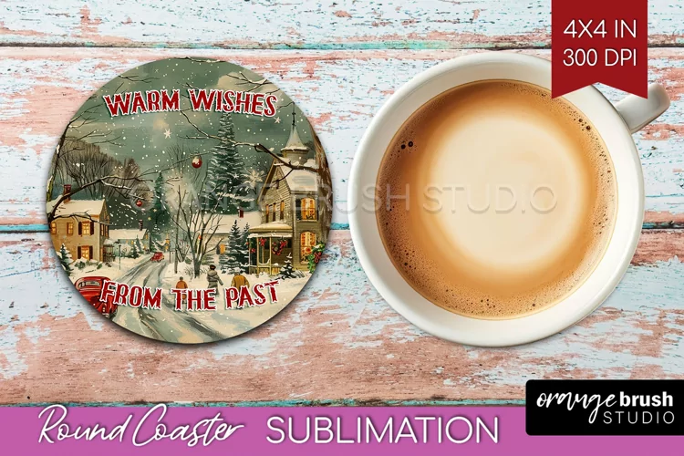 Retro Christmas Round Coaster - Xmas Coaster Sublimation