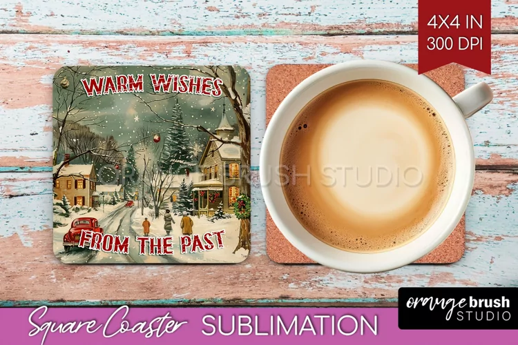 Retro Christmas Square Coaster - Xmas Coaster Sublimation