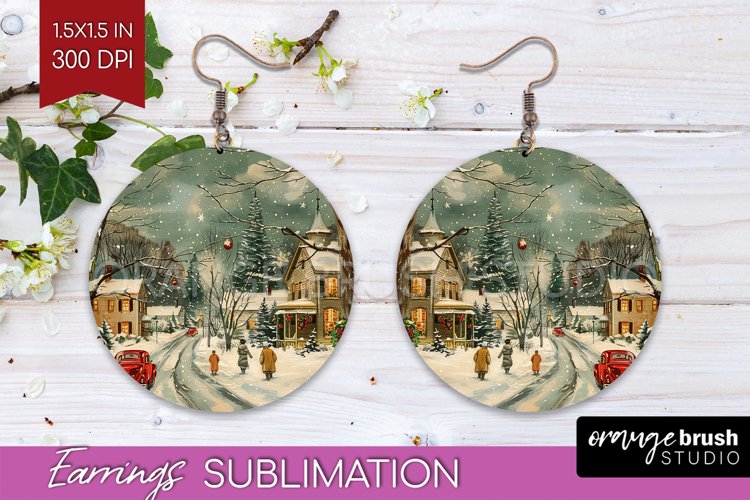 Retro Christmas Round Earrings - Xmas Holiday Sublimation
