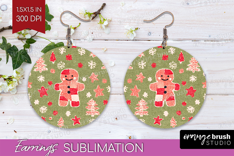 Retro Christmas Round Earrings - Vintage Aesthetic PNG