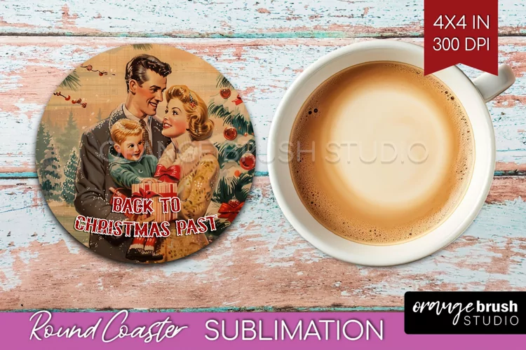 Retro Christmas Round Coaster - Xmas Coaster Sublimation