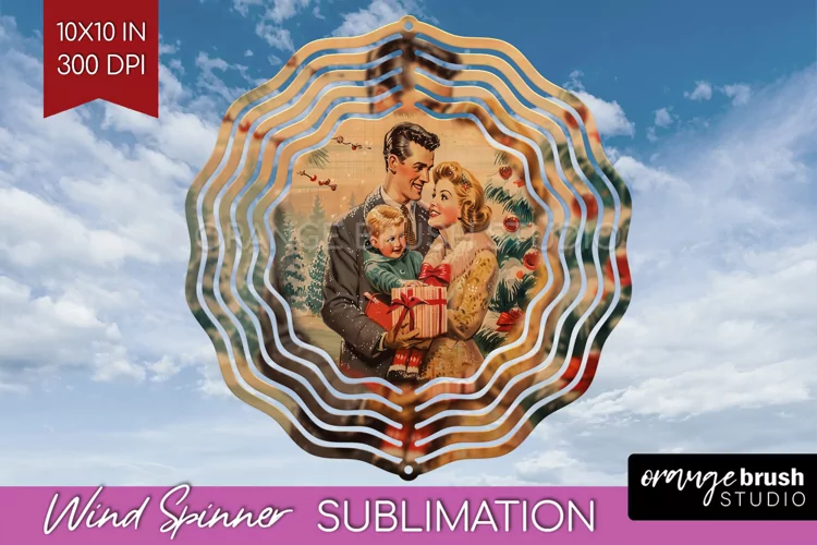 Retro Christmas Wind Spinner PNG - Xmas Holiday Sublimation