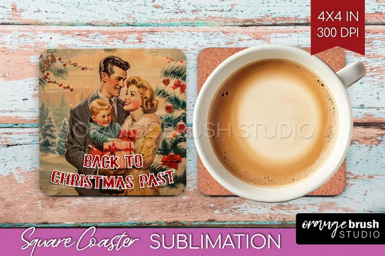 Retro Christmas Square Coaster - Xmas Coaster Sublimation