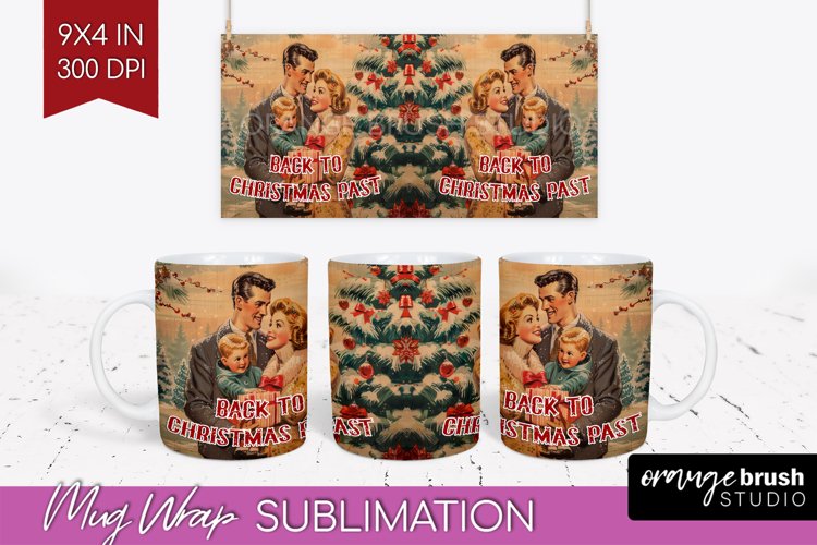 Retro Christmas Mug Wrap - Xmas Holiday 15Oz Mug Sublimation example image 1