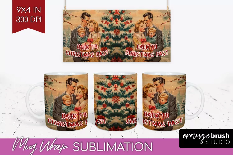 Retro Christmas Mug Wrap - Xmas Holiday 15Oz Mug Sublimation