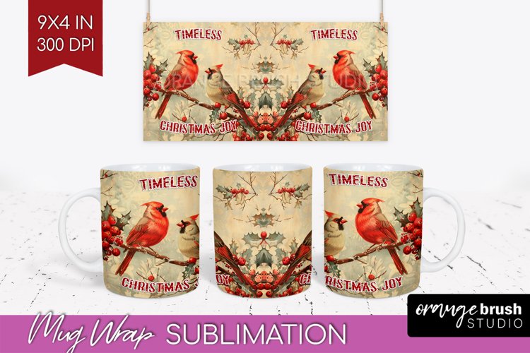 Retro Christmas Mug Wrap - Xmas Holiday 15Oz Mug Sublimation example image 1