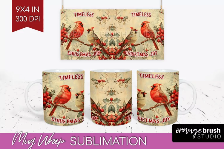 Retro Christmas Mug Wrap - Xmas Holiday 15Oz Mug Sublimation