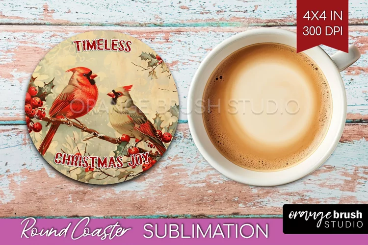 Retro Christmas Round Coaster - Xmas Coaster Sublimation