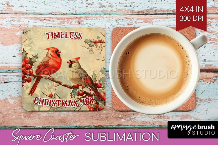 Retro Christmas Square Coaster - Xmas Coaster Sublimation