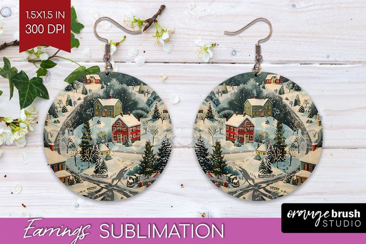 Retro Christmas Round Earrings - Xmas Holiday Sublimation