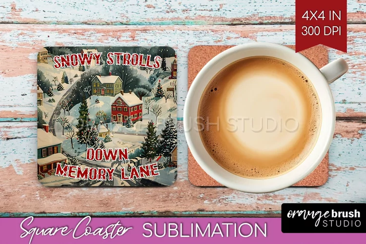 Retro Christmas Square Coaster - Xmas Coaster Sublimation