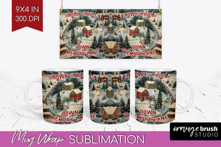 Retro Christmas Mug Wrap - Xmas Holiday 15Oz Mug Sublimation example image 1