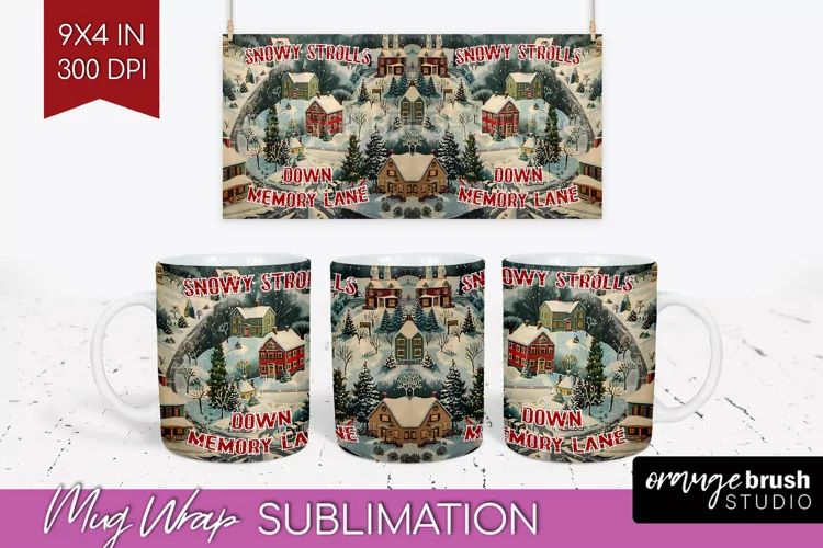Retro Christmas Mug Wrap - Xmas Holiday 15Oz Mug Sublimation