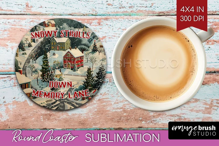 Retro Christmas Round Coaster - Xmas Coaster Sublimation