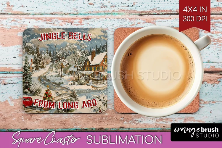 Retro Christmas Square Coaster - Xmas Coaster Sublimation