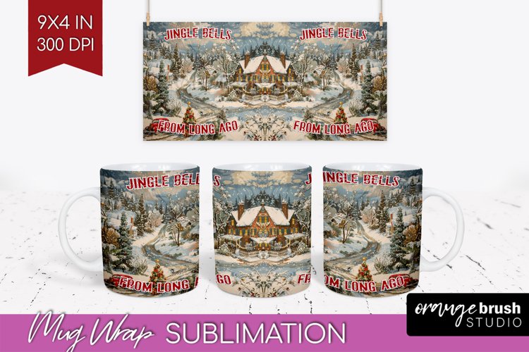 Retro Christmas Mug Wrap - Xmas Holiday 15Oz Mug Sublimation example image 1