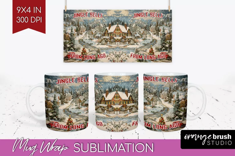 Retro Christmas Mug Wrap - Xmas Holiday 15Oz Mug Sublimation
