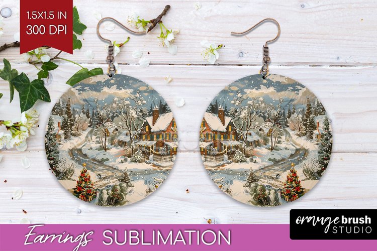 Retro Christmas Round Earrings - Xmas Holiday Sublimation