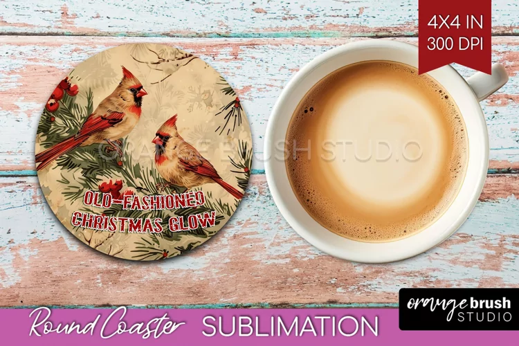 Retro Christmas Round Coaster - Xmas Coaster Sublimation