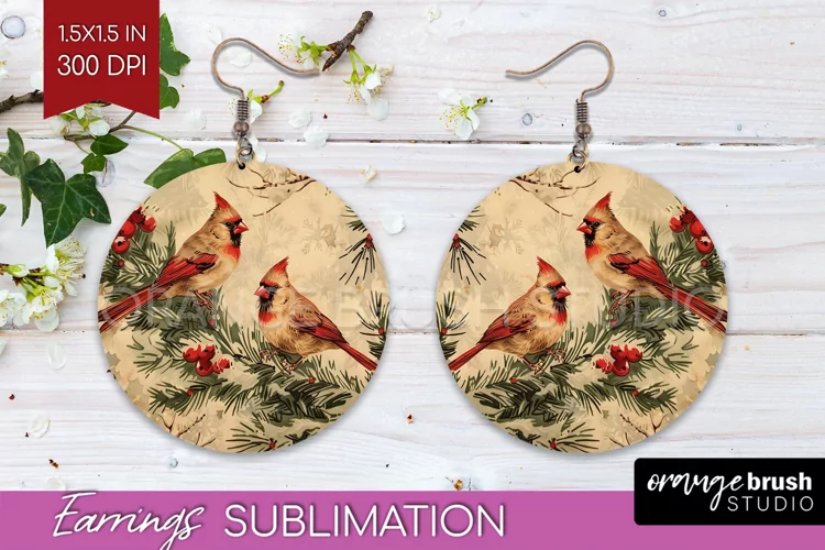Retro Christmas Round Earrings - Xmas Holiday Sublimation