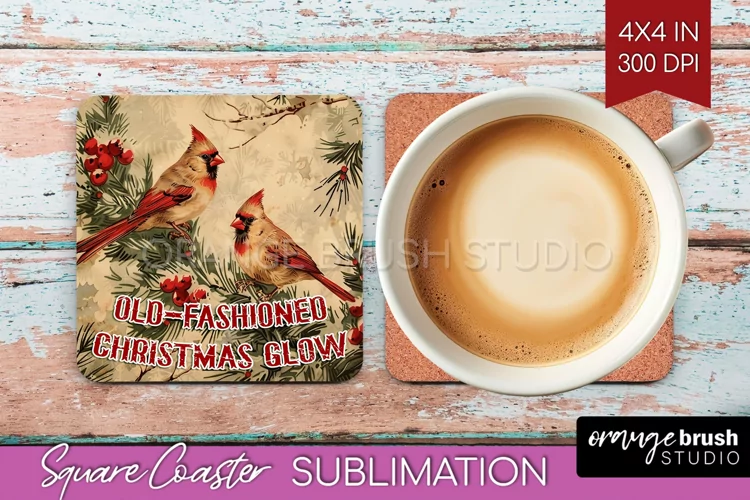 Retro Christmas Square Coaster - Xmas Coaster Sublimation