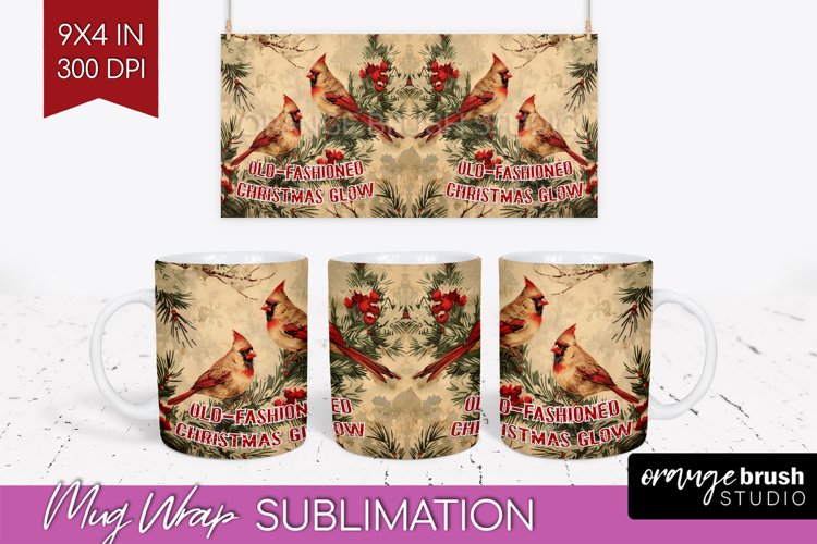 Retro Christmas Mug Wrap - Xmas Holiday 15Oz Mug Sublimation example image 1