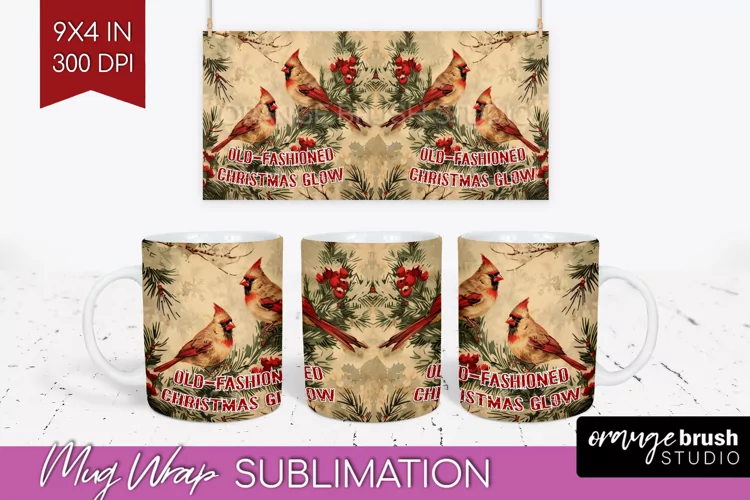 Retro Christmas Mug Wrap - Xmas Holiday 15Oz Mug Sublimation