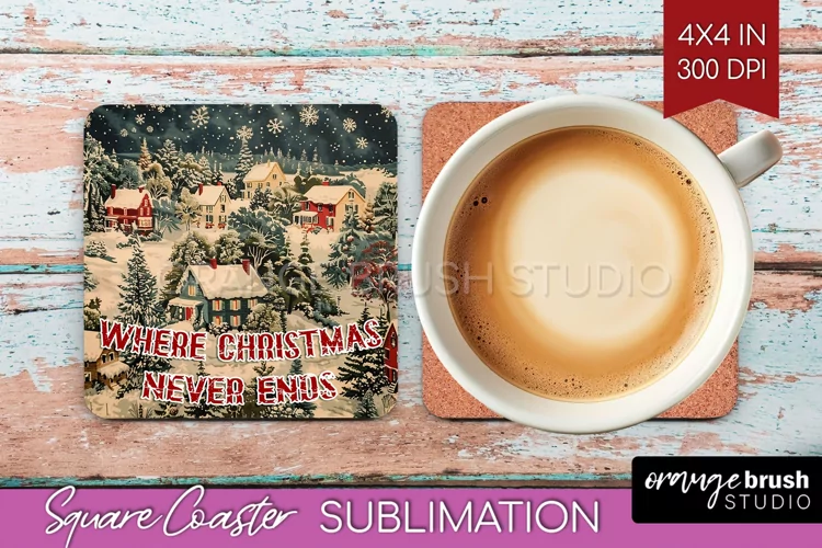 Retro Christmas Square Coaster - Xmas Coaster Sublimation