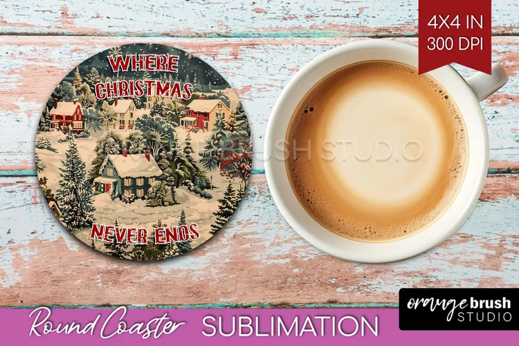 Retro Christmas Round Coaster - Xmas Coaster Sublimation