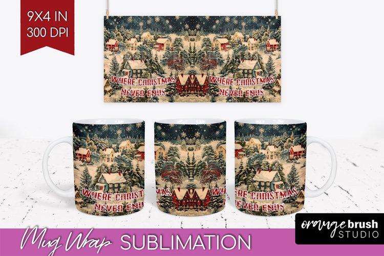 Retro Christmas Mug Wrap - Xmas Holiday 15Oz Mug Sublimation example image 1