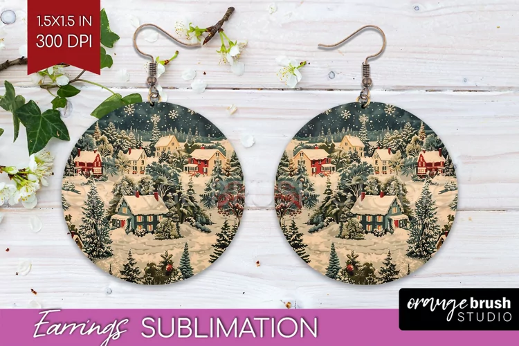 Retro Christmas Round Earrings - Xmas Holiday Sublimation