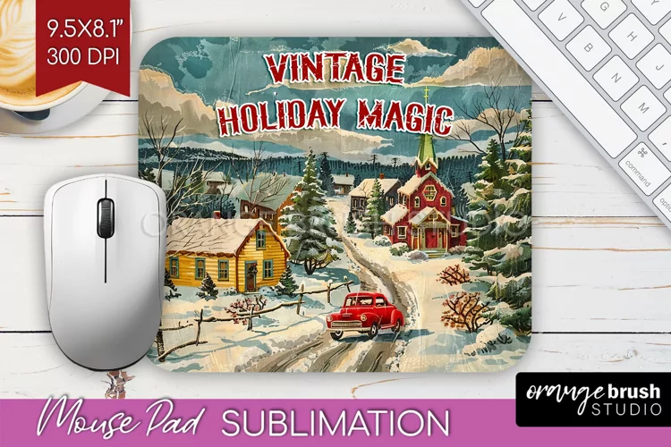 Retro Christmas Mouse Pad Sublimation - Xmas Mousepad PNG