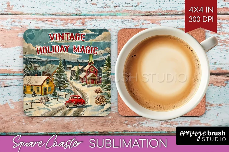 Retro Christmas Square Coaster - Xmas Coaster Sublimation