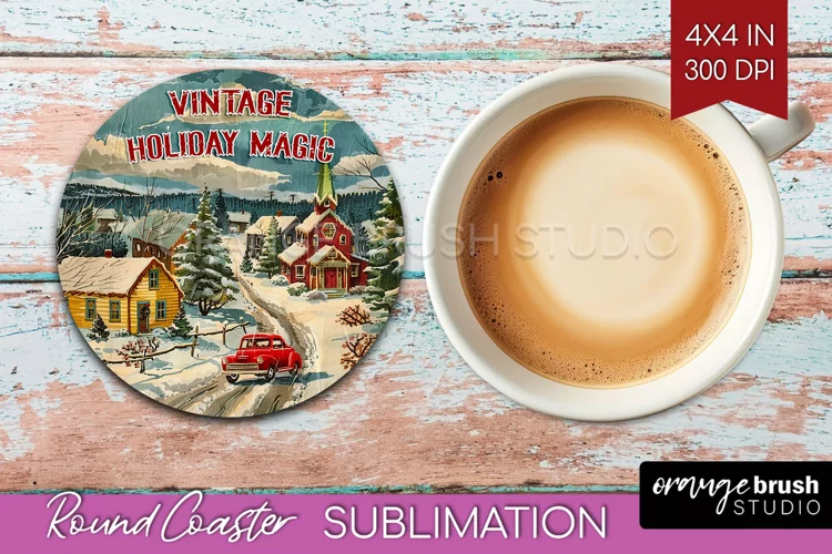 Retro Christmas Round Coaster - Xmas Coaster Sublimation