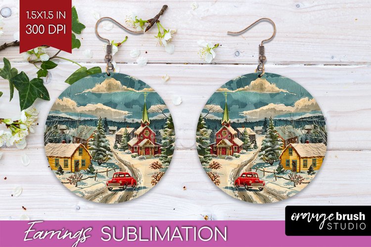 Retro Christmas Round Earrings - Xmas Holiday Sublimation
