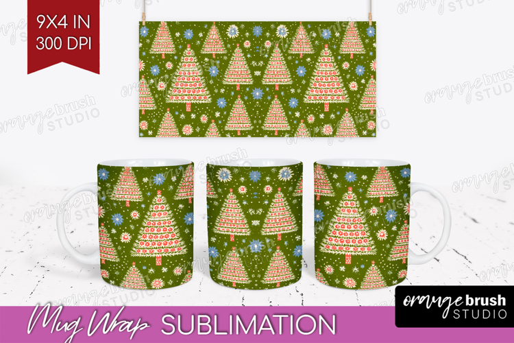 Retro Christmas Mug Wrap - Vintage Aesthetic Mug PNG