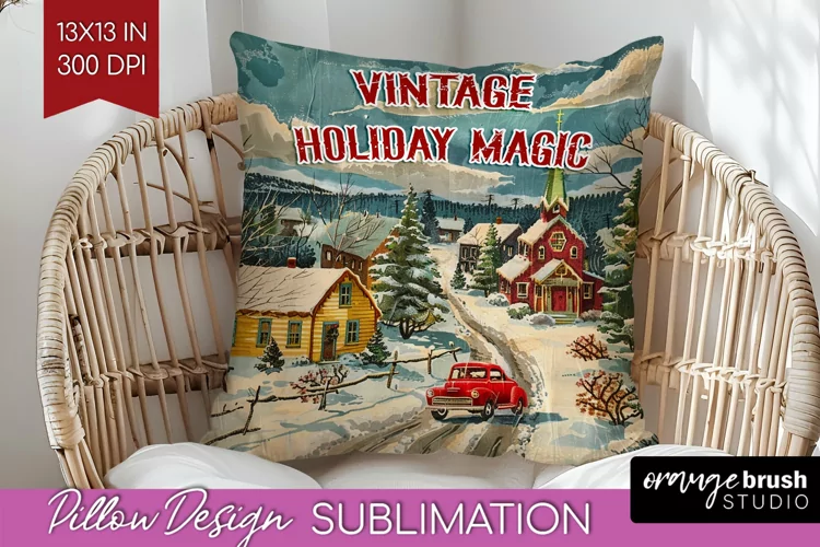 Retro Christmas Pillow Sublimation - Xmas Pillow Cover PNG