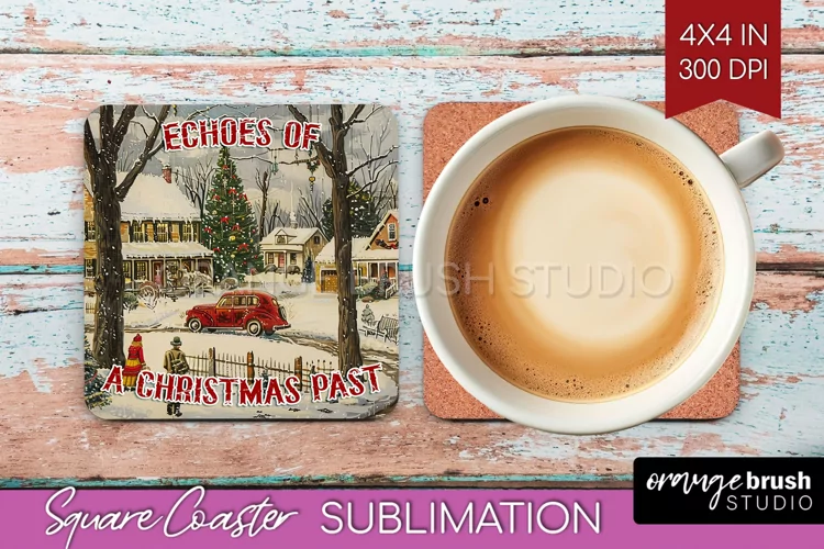 Retro Christmas Square Coaster - Xmas Coaster Sublimation