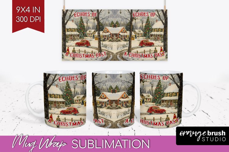 Retro Christmas Mug Wrap - Xmas Holiday 15Oz Mug Sublimation example image 1