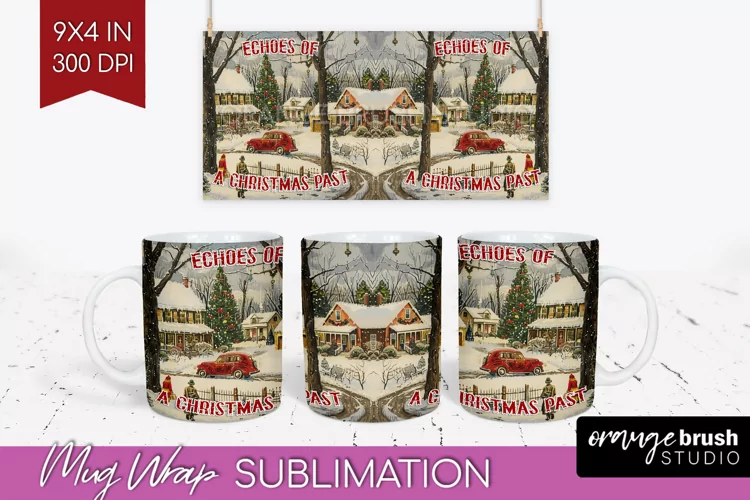 Retro Christmas Mug Wrap - Xmas Holiday 15Oz Mug Sublimation