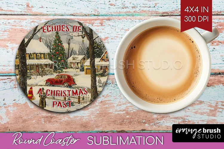 Retro Christmas Round Coaster - Xmas Coaster Sublimation