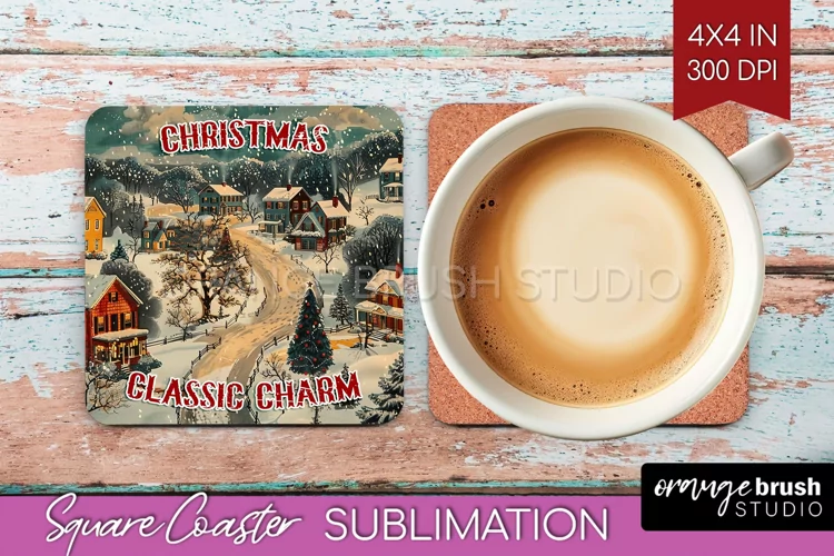 Retro Christmas Square Coaster - Xmas Coaster Sublimation
