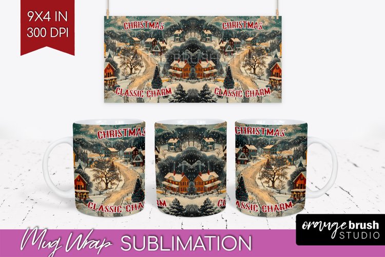 Retro Christmas Mug Wrap - Xmas Holiday 15Oz Mug Sublimation example image 1