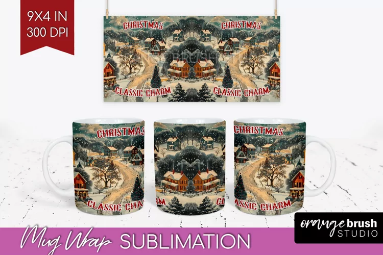 Retro Christmas Mug Wrap - Xmas Holiday 15Oz Mug Sublimation