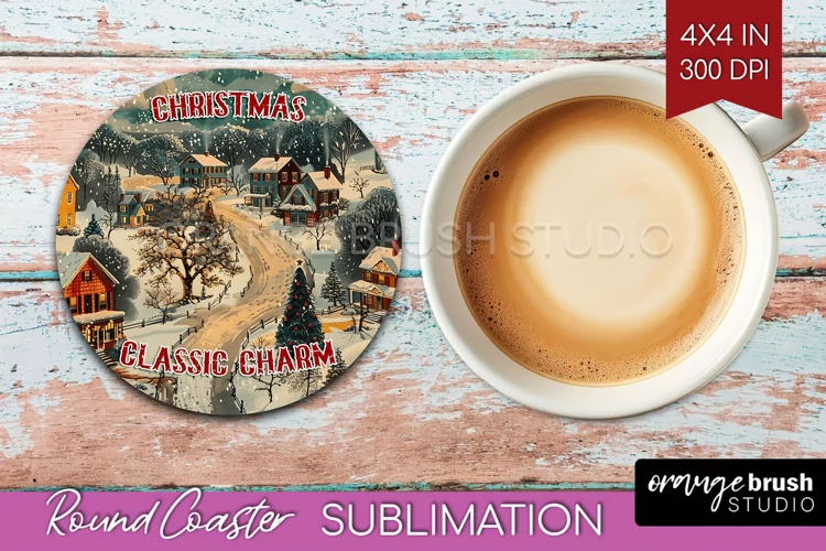 Retro Christmas Round Coaster - Xmas Coaster Sublimation