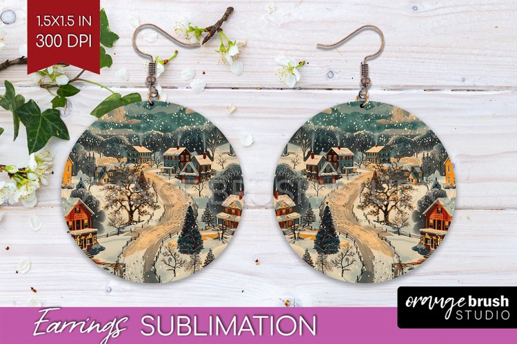 Retro Christmas Round Earrings - Xmas Holiday Sublimation