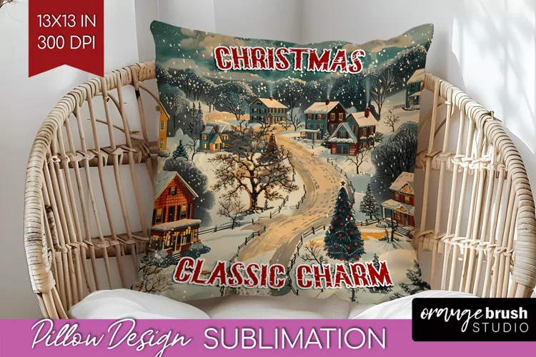 Retro Christmas Pillow Sublimation - Xmas Pillow Cover PNG